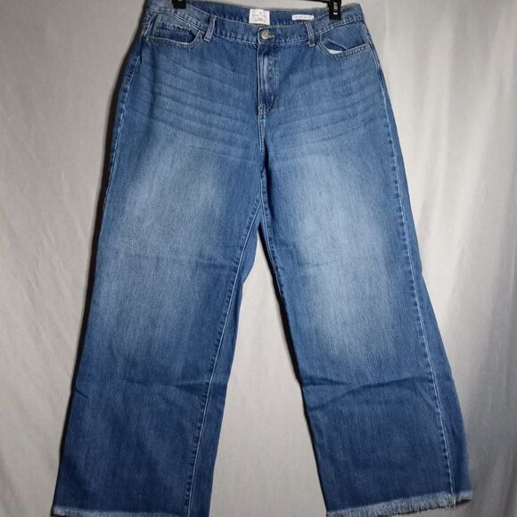 True Craft Women's Relaxed Wide Leg Frayed Hem Medium Wash Y2K Jeans Size 14W - Picture 1 of 9